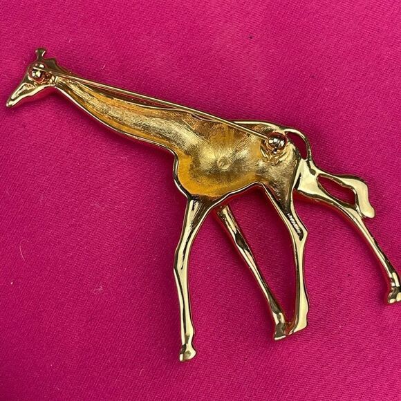 Vintage Retired Signed Swarovski Giraffe Pin Brooch with Amber Crystals. Rare - Picture 7 of 9